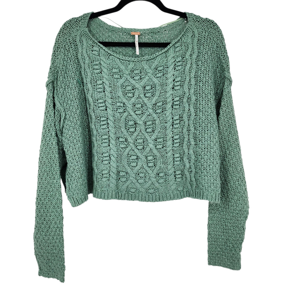 Free People Changing Tides Pullover Cable Knit Cropped Sweater Size Large